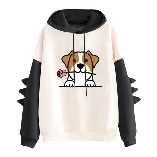 Damen nan Kapuzenpullover mit niedlichem Hunde‑und‑Katzen‑Print und 3D-Stacheln an den Ärmeln EB