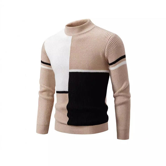 Herren Strickpullover mit modischen Farbblock-Design und hohem Kragen EB