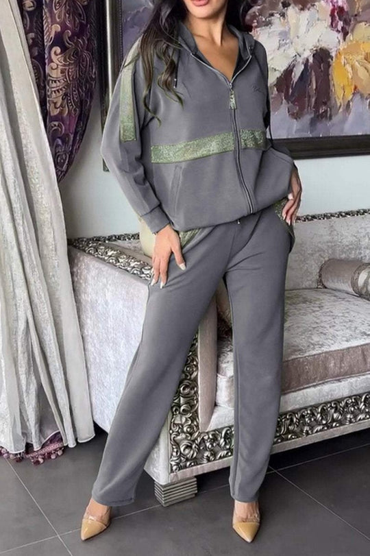 Damen Modischer Zip-Hoodie mit weitem Schnitt und eleganten Details EB