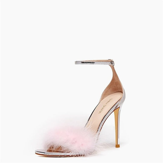Damen elegante High Heel Sandalen mit luxuriösem Plüsch-Detail EB