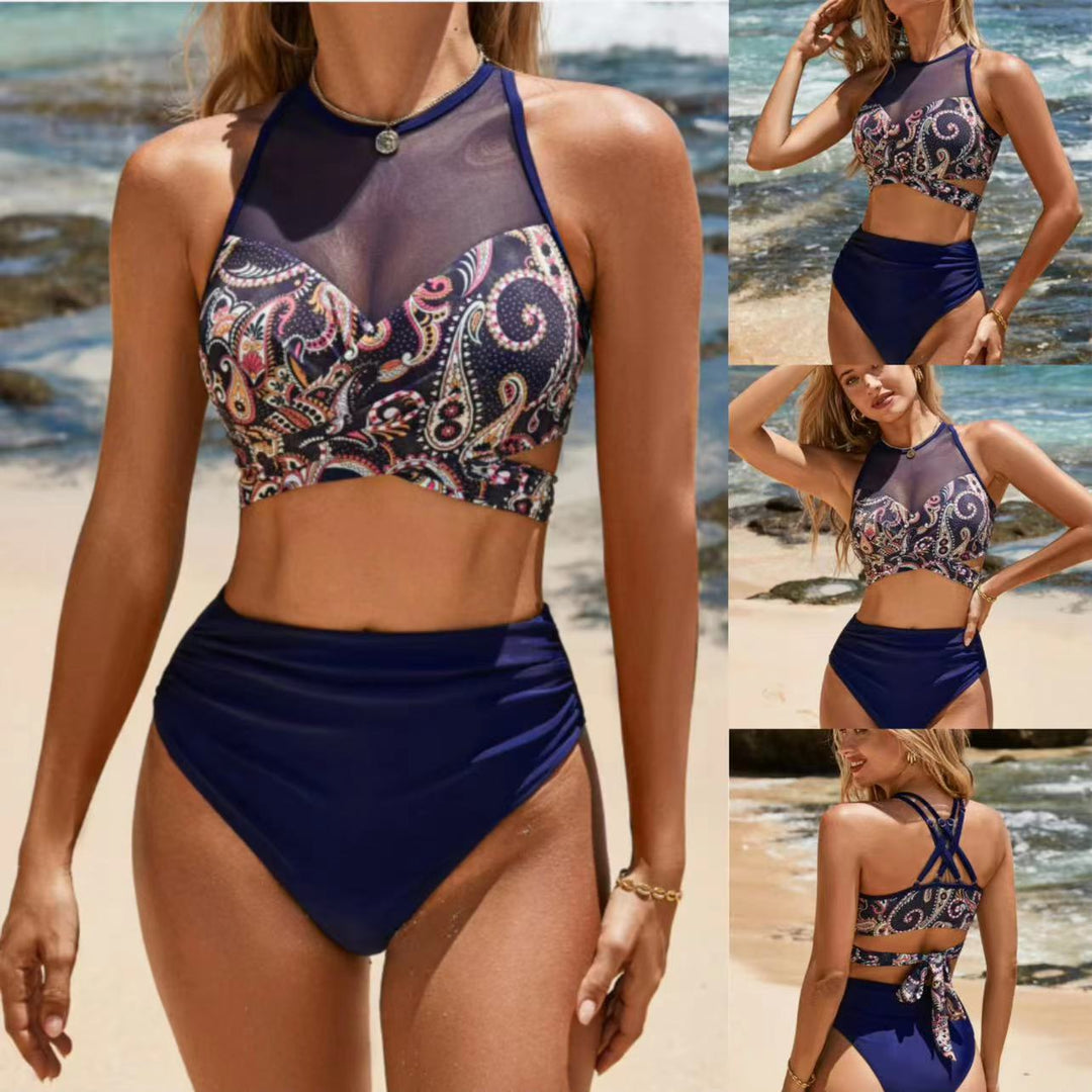 Damen Bikini-Set mit hoch geschnittenem Slip und Netzdetails EB