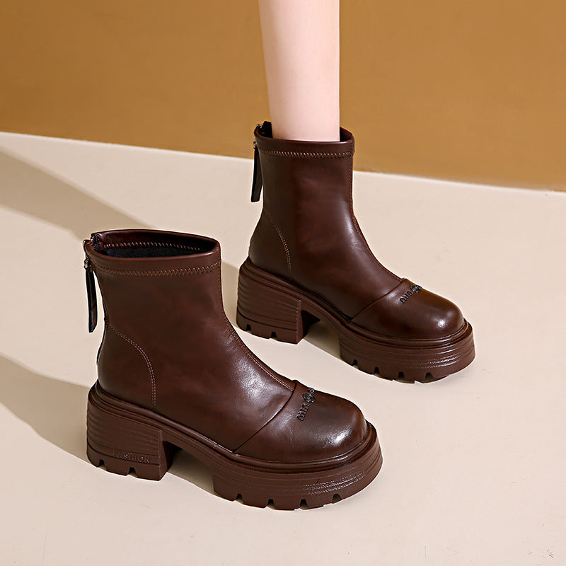 Damen modische Ankle Boots mit robustem Profil und praktischer Zipperöffnung EB