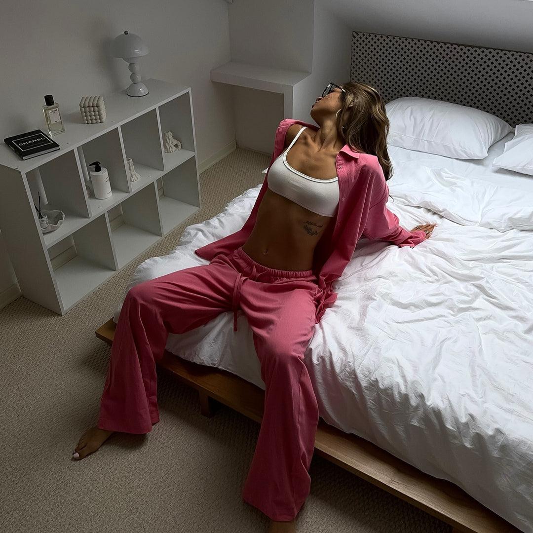 Damen Weite Lounge-Hose mit elastischem Kordelbund und fließendem Palazzoschnitt EB