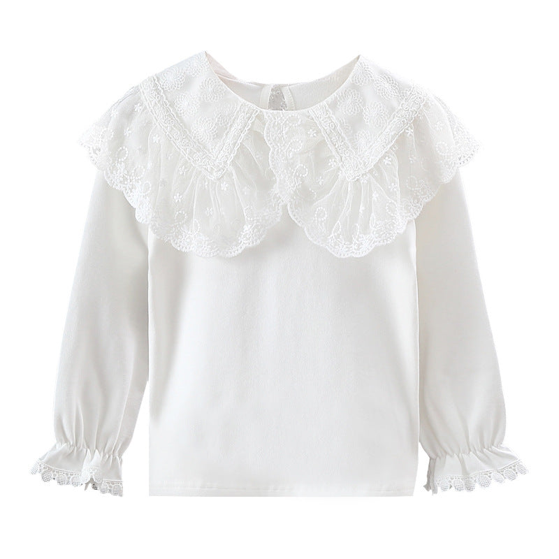 Mädchen Bluse mit elegantem Spitzenkragen und Rüschendetails EB