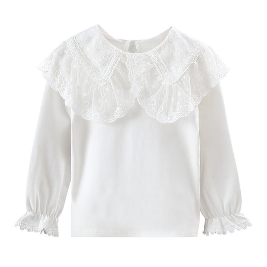Mädchen Bluse mit elegantem Spitzenkragen und Rüschendetails EB