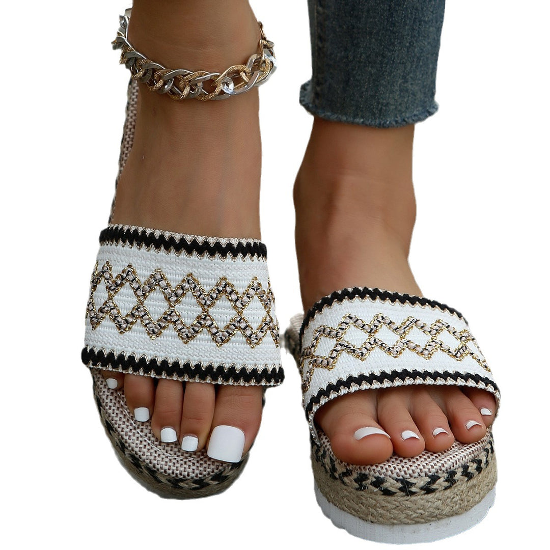 Damen Plattform-Sandalen mit buntem Ethno-Design EB