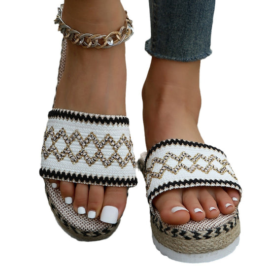 Damen Plattform-Sandalen mit buntem Ethno-Design EB