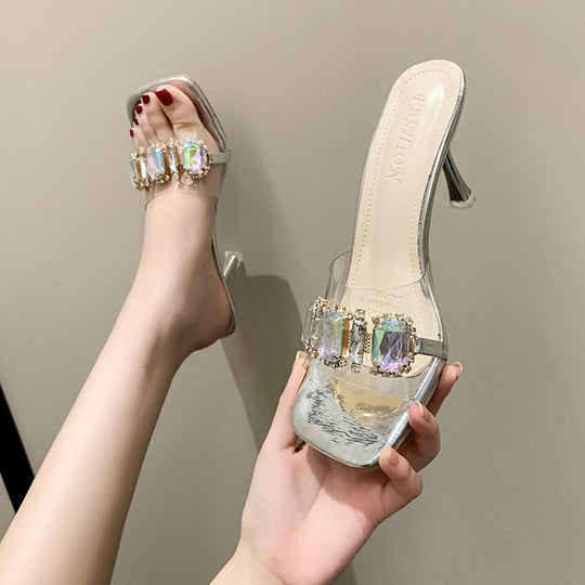Damen elegante Mules mit geschmackvollen Strassverzierungen EB