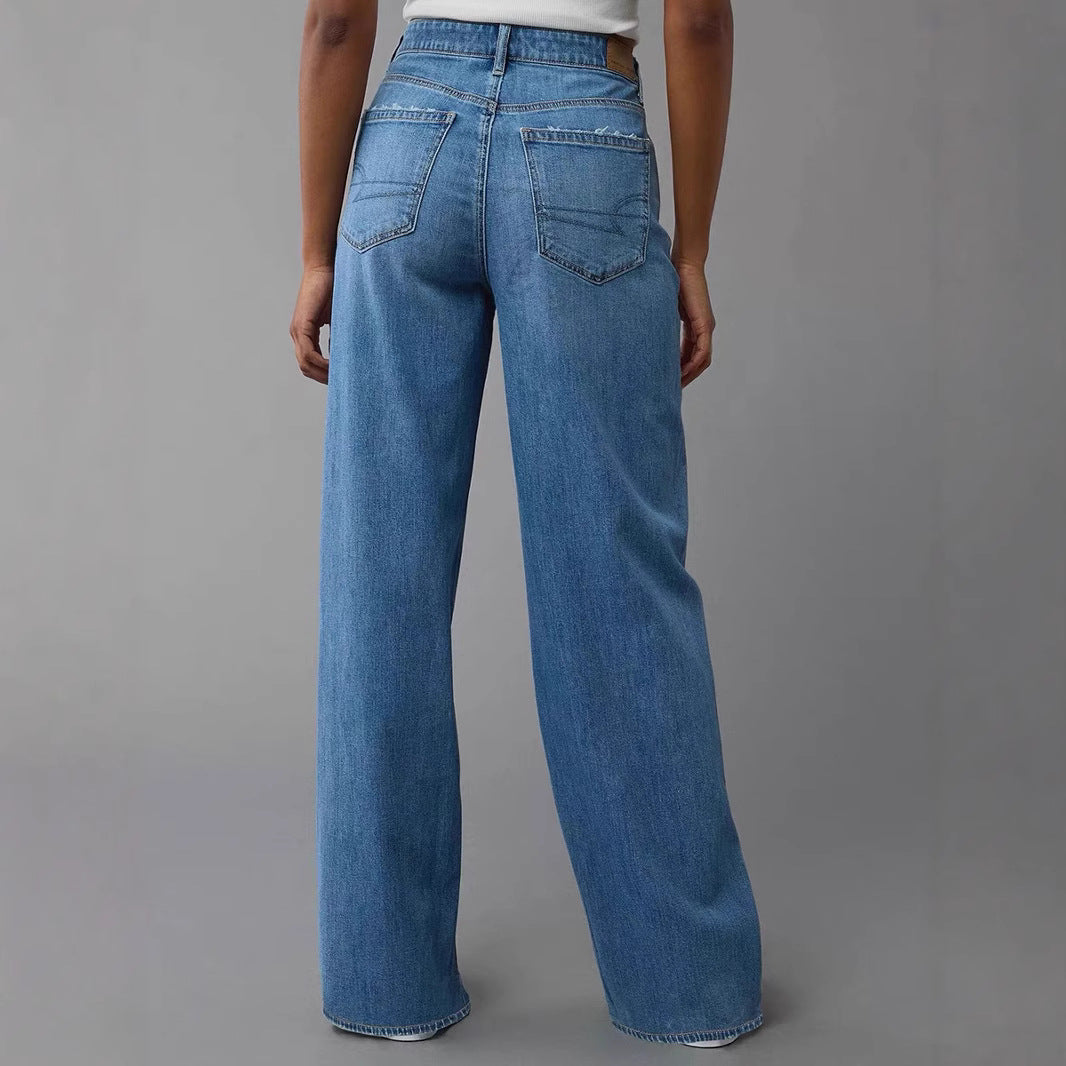 Damen Weit geschnittene Jeanshose mit hohem Bund und lässigem Schnitt EB