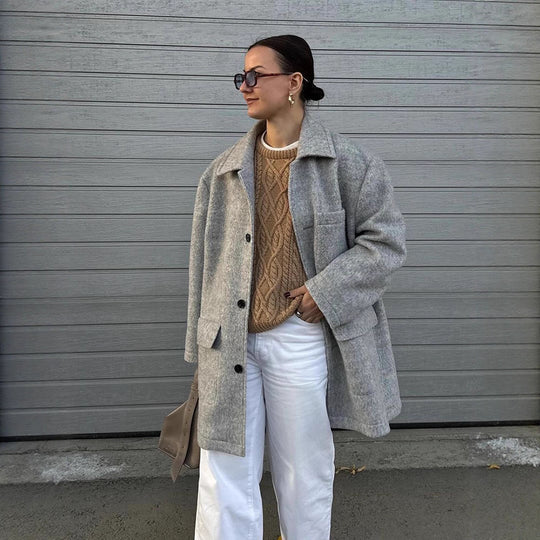 Damen Wollmantel mit klassischem Schnitt und praktischen Taschen EB