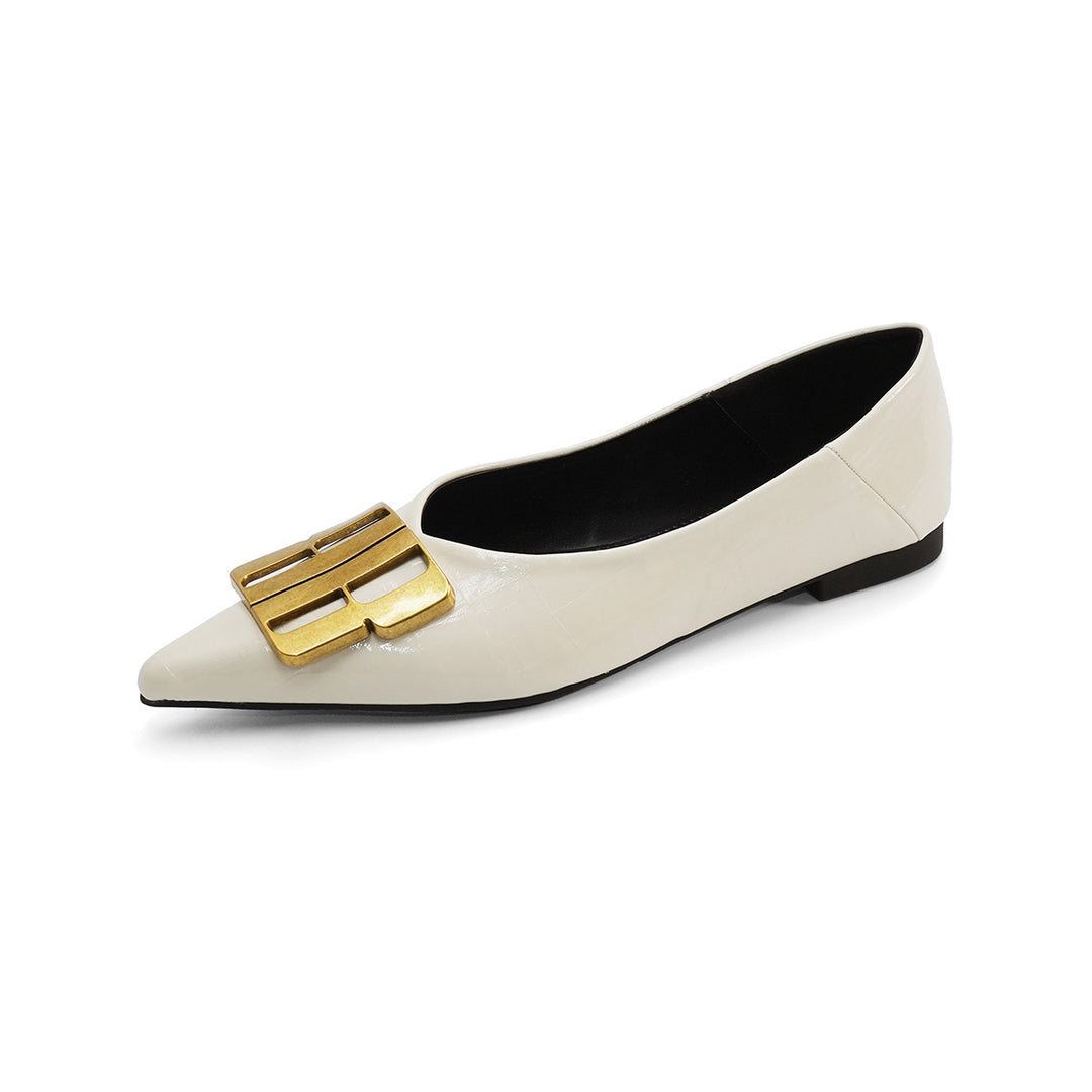Damen elegante Ballerinas mit goldener Schnallenapplikation EB
