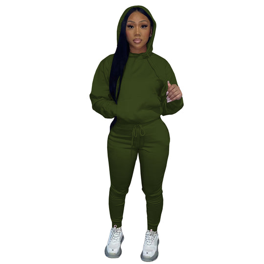 Damen nan Kapuzen-Lounge-Set mit Kängurutasche taillierter Jogginghose und Bündchen EB