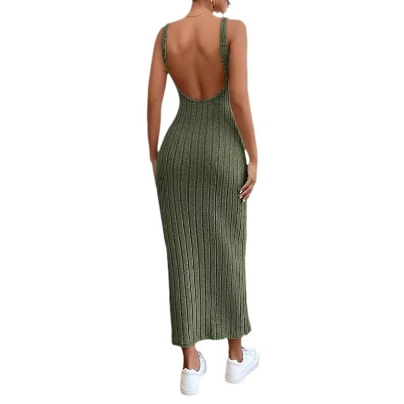 Damen figurbetontes Langarm-Maxikleid mit Rippenstruktur und Rundhalsausschnitt EB