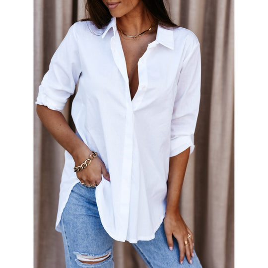 Damen vielseitige langärmlige Knopf-bluse EB