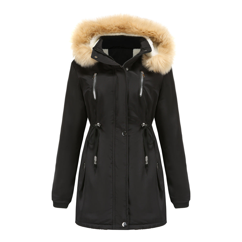 Damen modische Outdoor-Jacke mit abnehmbarem Kunstfellkragen und elastischem Taillenzug EB