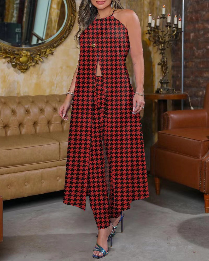 Damen Maxikleid mit schmeichelndem Schnitt und trendigem Hahnentrittmuster EB