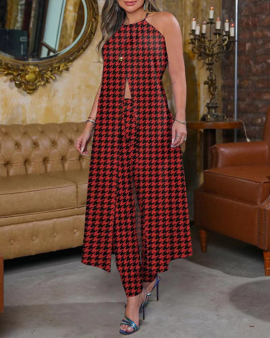 Damen Maxikleid mit schmeichelndem Schnitt und trendigem Hahnentrittmuster EB