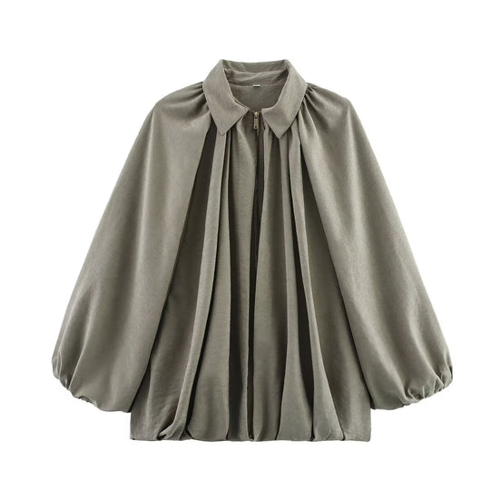 Damen Schicke Bluse mit Plissee und Puffärmeln EB