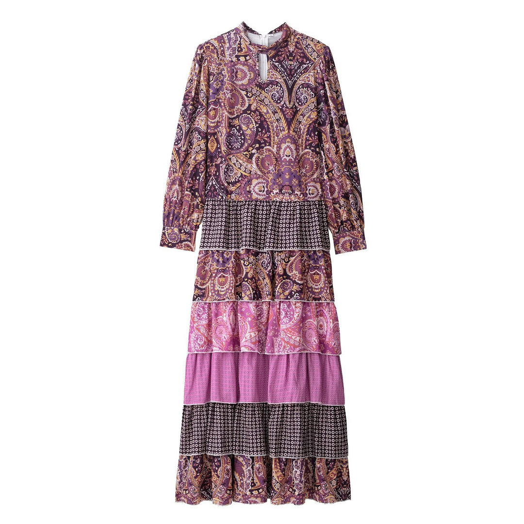 Damen Maxi-Kleid mit verspielten Mustern und hoher Taille EB