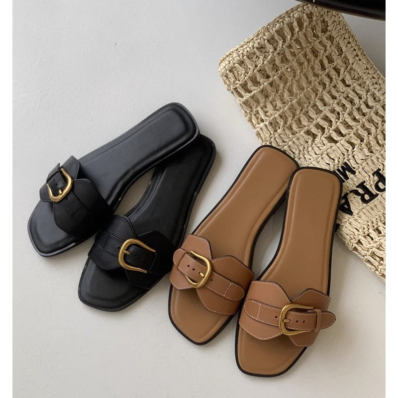 Damen modische Zehentrenner-Sandalen mit luxuriösem Schnallenakzent und bequemem Fußbett EB