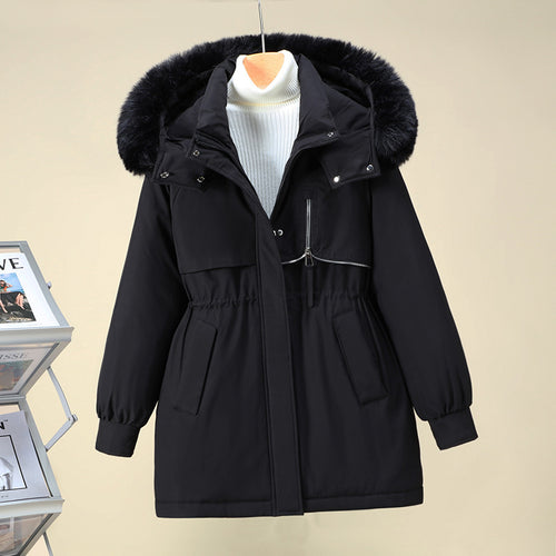Damen funktionale Winterjacke mit abnehmbarer Kapuze und Kunstfellbesatz EB