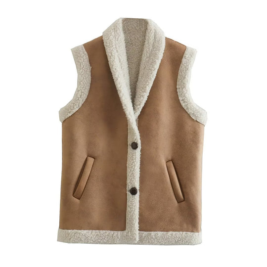 Damen Weste aus Kunstfell mit elegante Knopfdetails EB