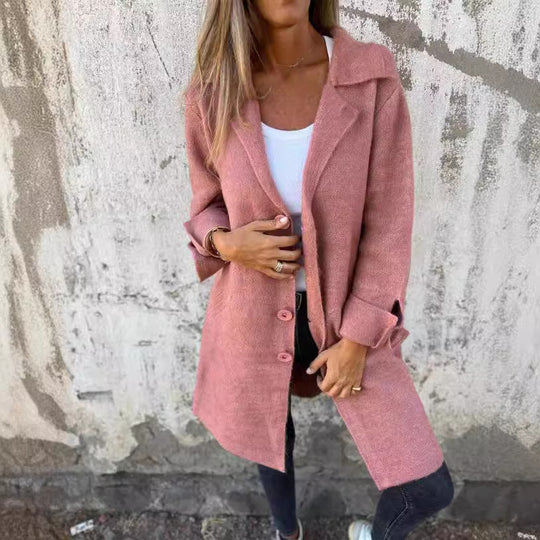 Damen kuscheliger Oversize-Mantel mit praktischen Taschen und elegantem Revers EB