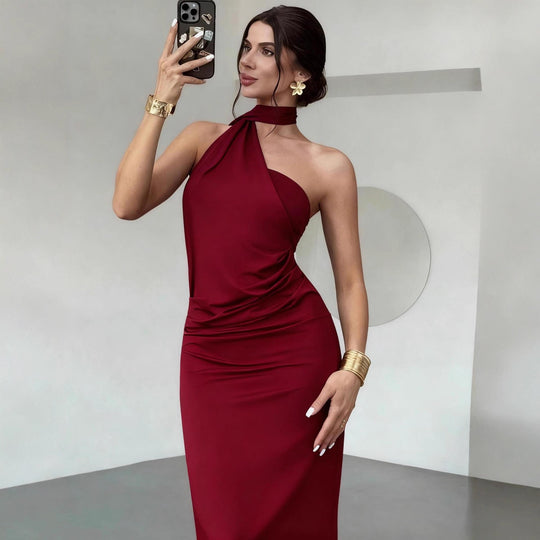 Damen Elegantes Langarm-Minikleid mit drapierter Silhouette und schickem Stehkragen EB