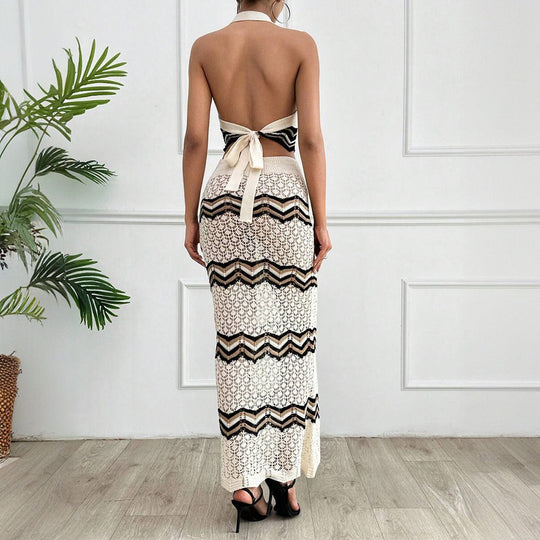 Damen elegantes Cropped Top und Maxi-Rock Set EB