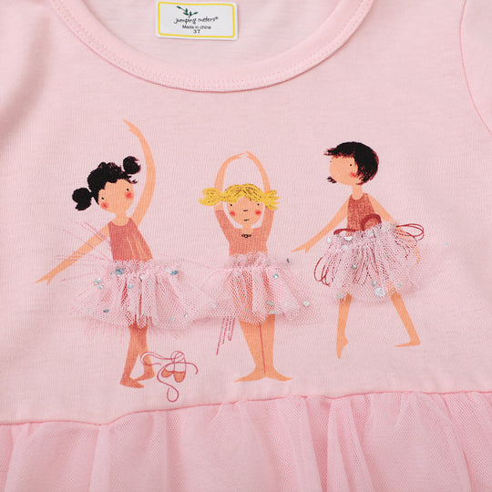 Mädchen Ballettkleid mit Tüllrock und lebhaften Tänzerinnen-Applikationen EB