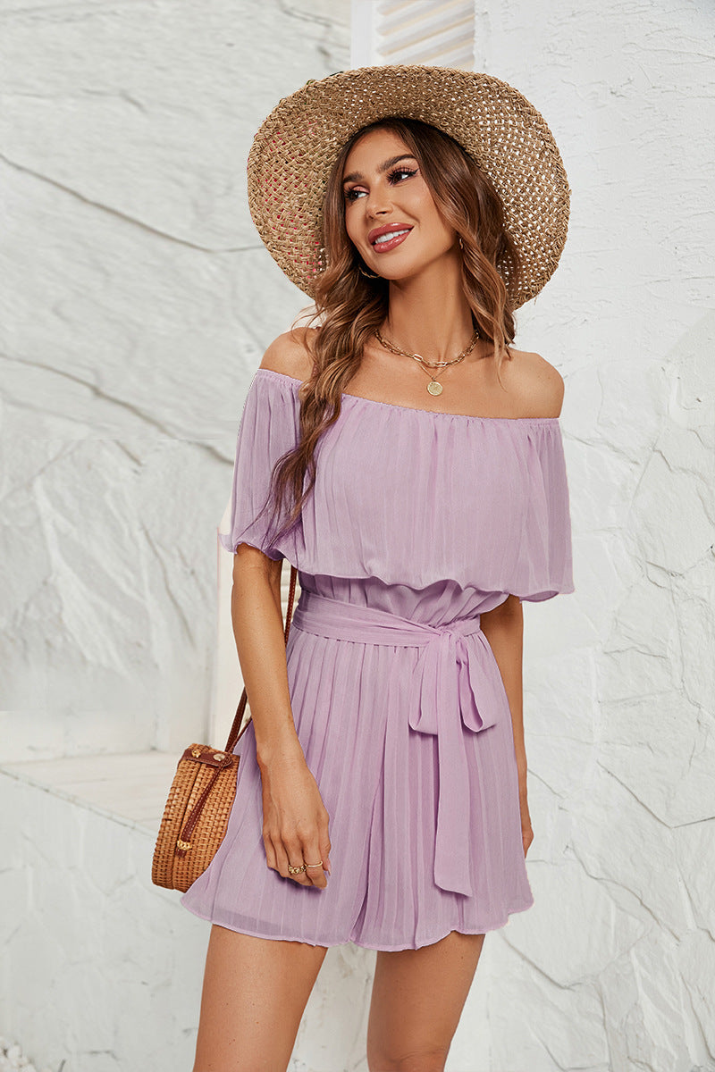 Damen Jumpsuit mit eleganter Rüsche und verstellbarem Taillengürtel EB