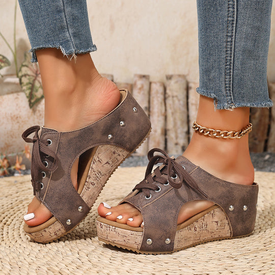 Damen Wedge-Sandalen mit modischem Schnür-Detail EB