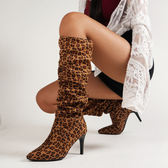 Damen Schicke Overknee-Stiefel mit raffiniertem Falten-Design EB