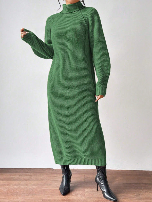 Damen Strickkleid mit hohem Kragen und weiten Ärmeln EB