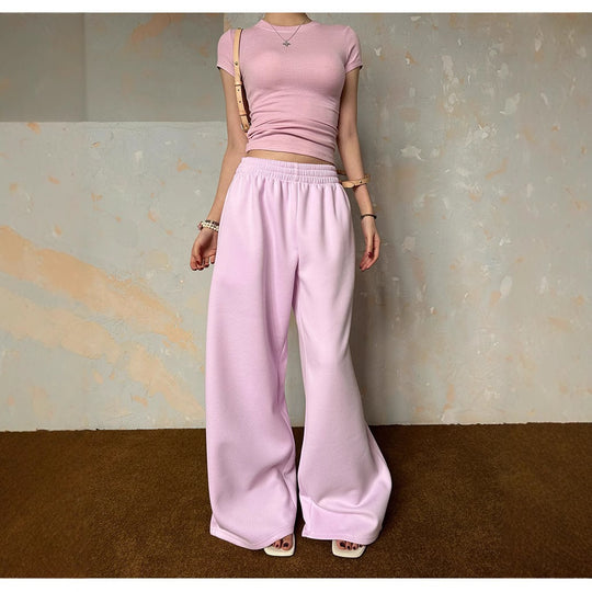 Damen nan weite Loungehose mit elastischem Bund, seitlichen Eingrifftaschen und fließendem Bein EB