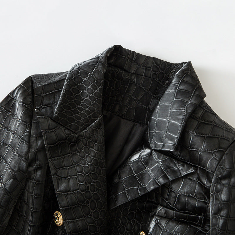 EB | Croc-Stil Faux-Leder Mantel
