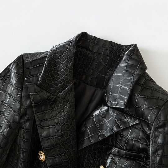 EB | Croc-Stil Faux-Leder Mantel