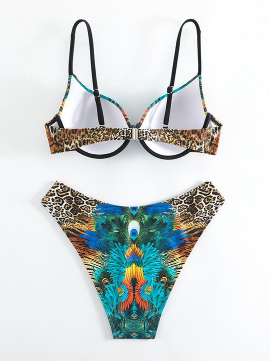 Damen Triangel-Bikini mit extravagantem Federdesign und funkelnden Akzenten EB
