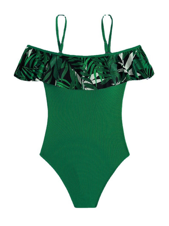 Damen eleganter Einteiler Badeanzug mit modischer Rüsche EB