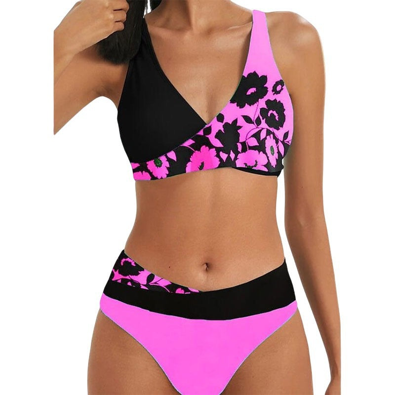 Damen Badeset mit glänzendem floralem Muster EB
