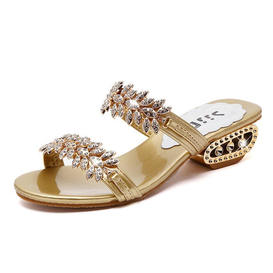 Damen elegante Sandalen mit funkelndem Blattdesign EB