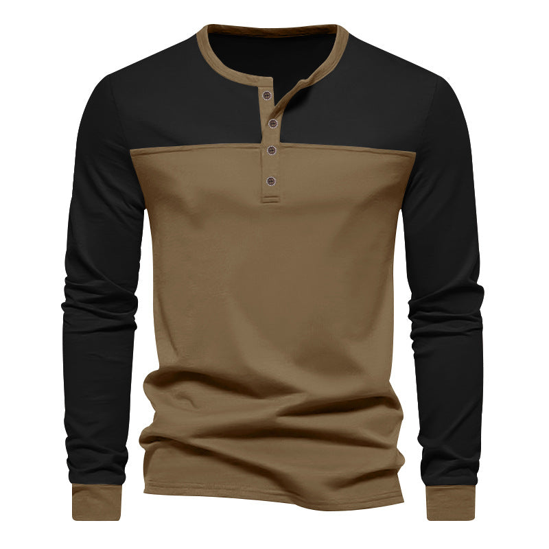 Herren nan modernes Henley-Longsleeve mit Riegelknopfleiste, zweifarbigen Kontrast-Einsatz und gerippten Bündchen EB
