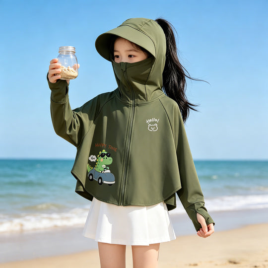 Damen nan leichte UV-Schutz Kapuzenjacke für Mädchen mit Reißverschluss und schwingendem Saum  EB