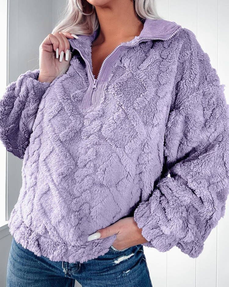 Damen Fleecepullover mit hohem Kragen und Reißverschluss EB