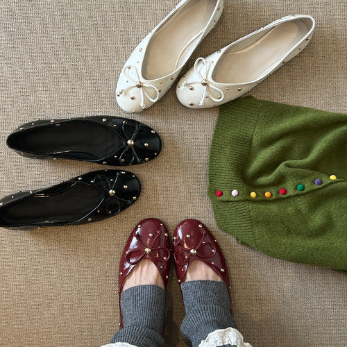 Damen Ballerinas mit dekorativer Schleifenapplikation und funkelnden Details EB