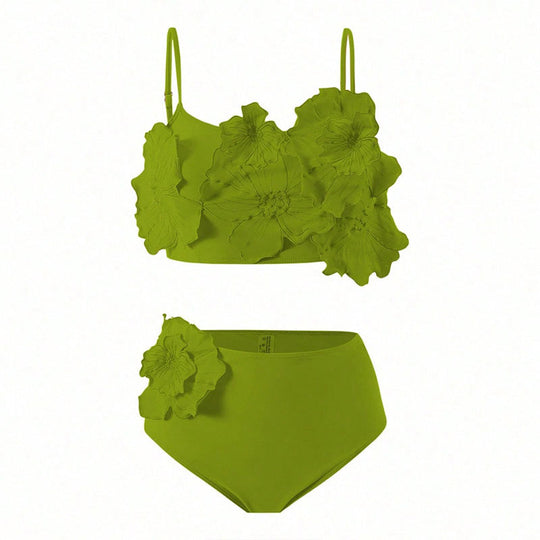 Damen Bikini-Set mit floralem Oberteil und hoch geschnittenem Höschen EB