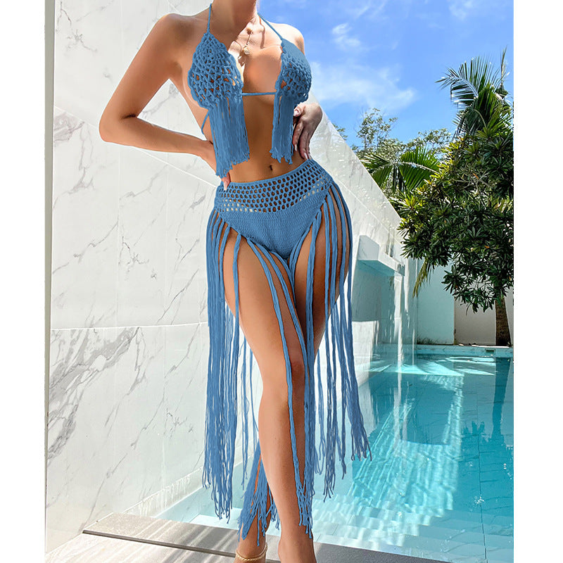 Damen Häkel-Bikini-Set mit fransigen Akzenten und einzigartigem Schnitt EB