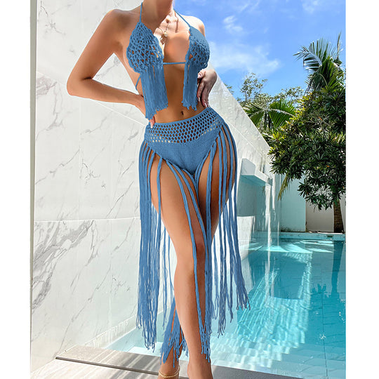 Damen Häkel-Bikini-Set mit fransigen Akzenten und einzigartigem Schnitt EB