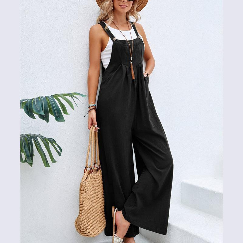 Damen trendiger Jumpsuit mit weitem Bein und verstellbaren Trägern EB