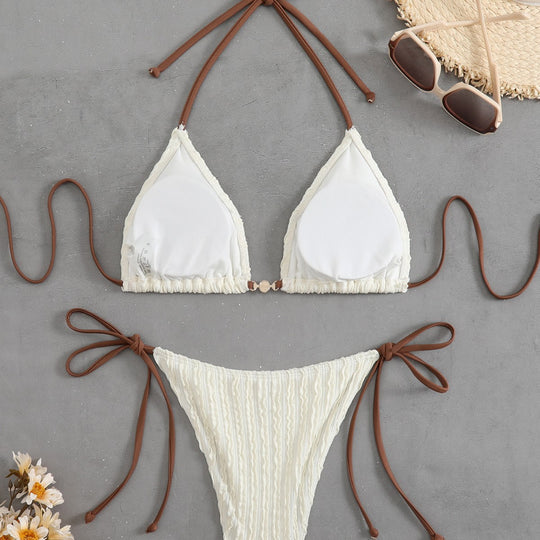 Damen Triangel-Bikini mit feiner Rippstruktur und eleganten Bindebändern EB